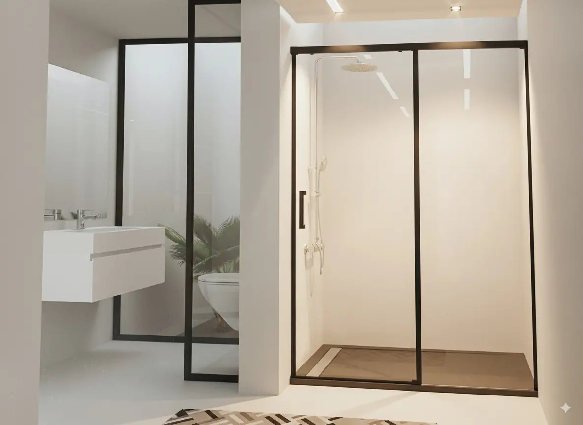 Mampara de baño transparente con perfilería en aluminio